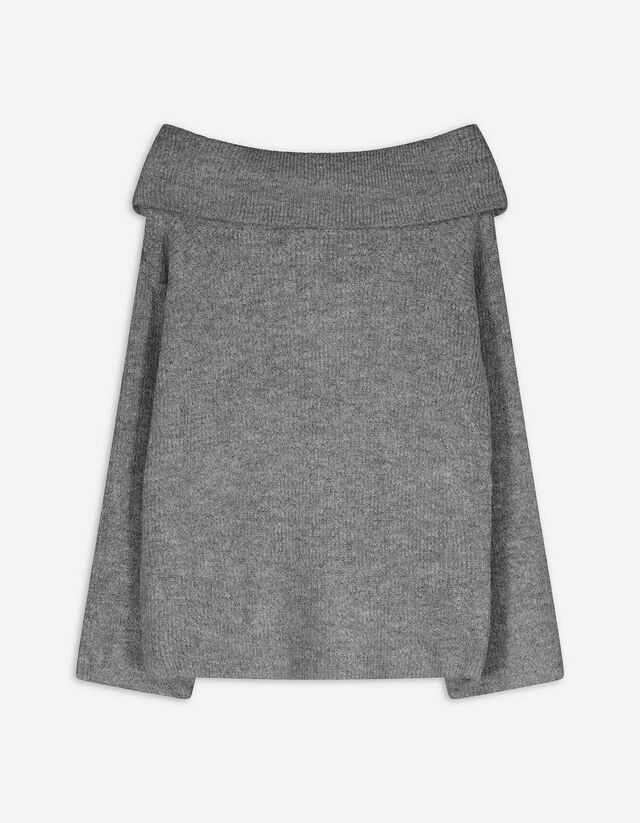 Strickpullover - Carmen-Ausschnitt - grau