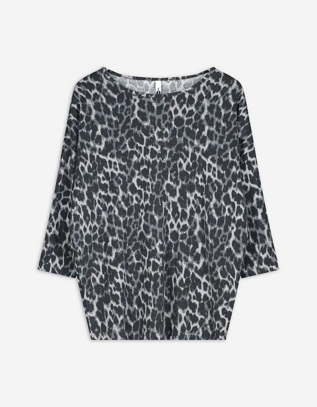 Langarmshirt - Leopardenmuster - grau