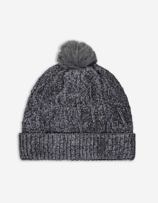 Bommelm&uuml;tze - Zopfstrick - dunkelgrau