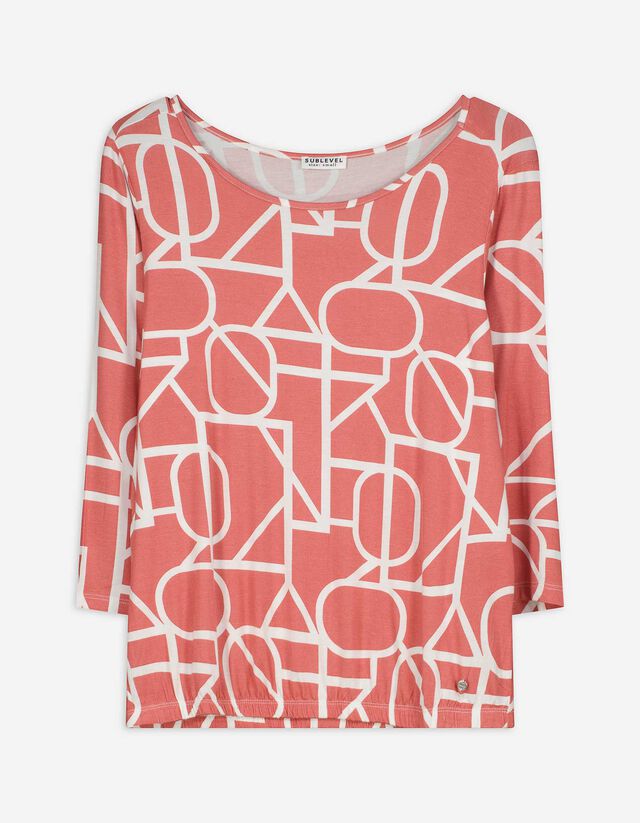 Langarmshirt - Allover-Print - wei&szlig;