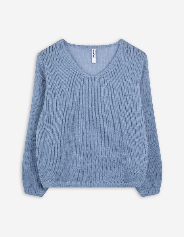 Strickpullover - V-Ausschnitt - dunkelblau