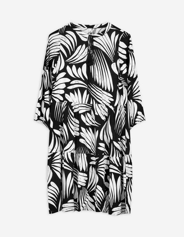 Blusenkleid - Allover-Muster - schwarz