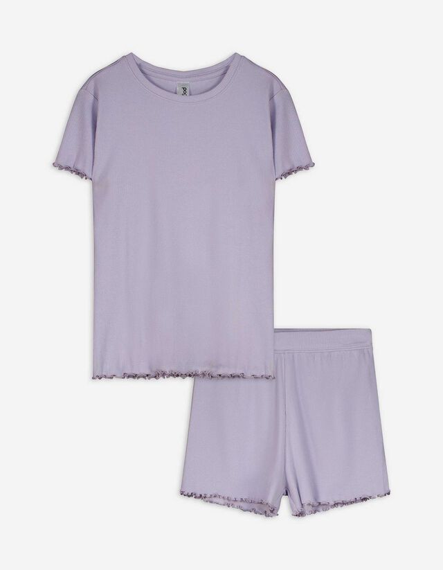 Pyjama Set aus Shirt und Shorts - einfarbig - lila