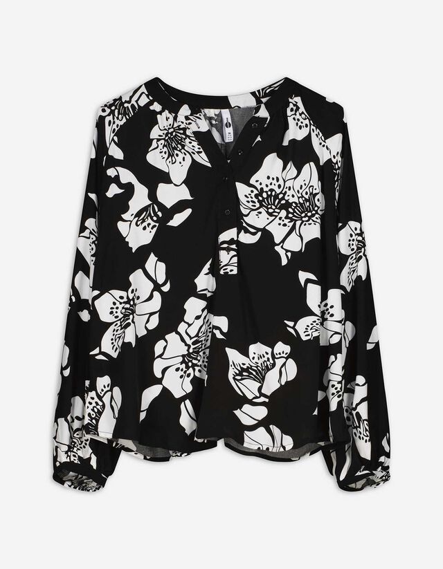 Bluse - Florales Muster - schwarz