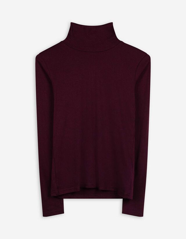 Langarmshirt - Rollkragen - dunkellila