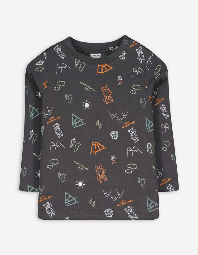 Langarmshirt - Allover-Print - dunkelgrau