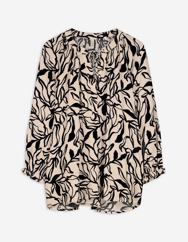 Bluse - Allover-Print - beige