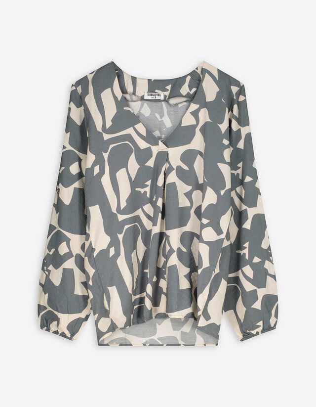 Bluse - Allover-Print - dunkelgr&uuml;n