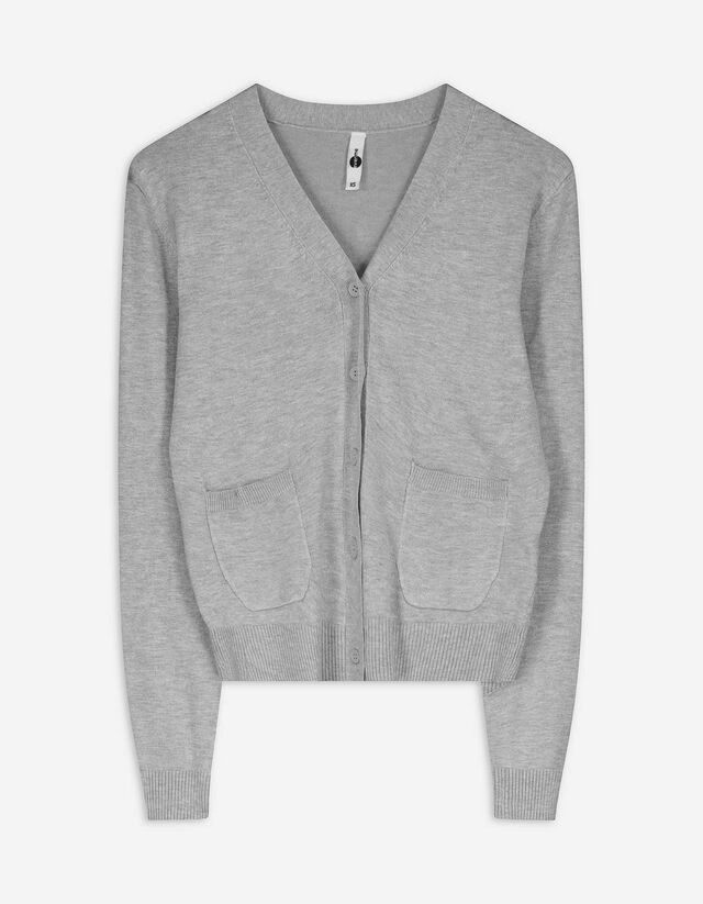 Strickjacke - Aufgesetze Taschen - grau