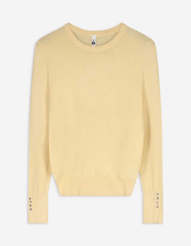 Strickpullover - Zierkn&ouml;pfe - hellgelb