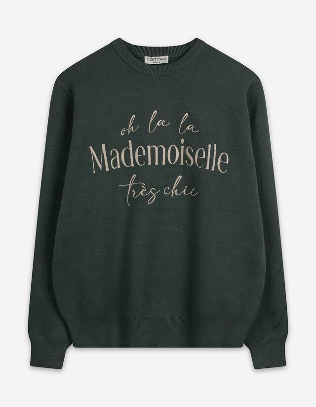 Strickpullover - Stickerei - dunkelgr&uuml;n