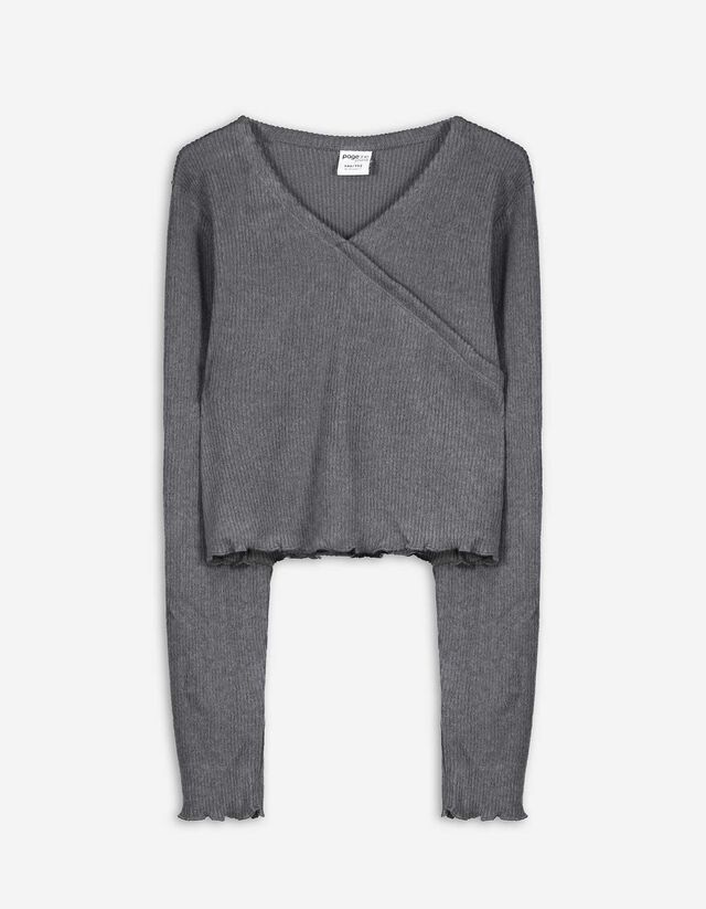 Langarmshirt - Wickeloptik - dunkelgrau