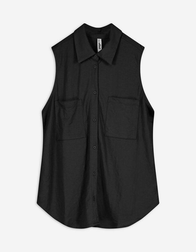 Blusentop - Leinen-Optik - schwarz