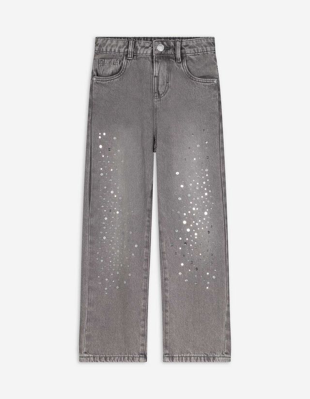 Jeans - Paillettenbesatz - grau