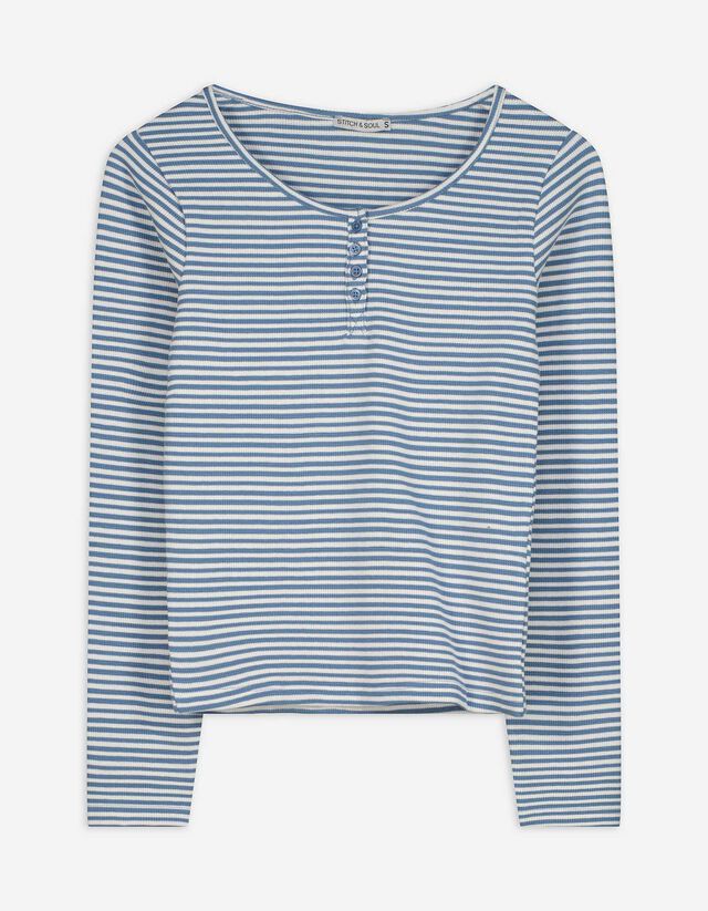 Langarmshirt - Rippenstruktur - blau