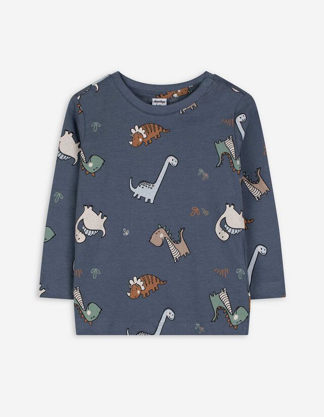 Langarmshirt - Allover-Print - hellblau