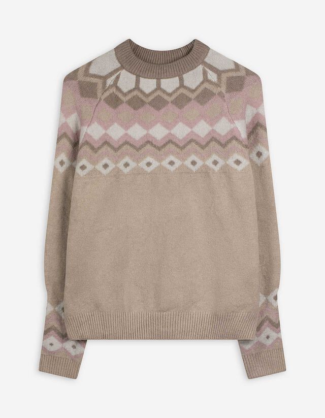 Strickpullover - Karomuster - beige
