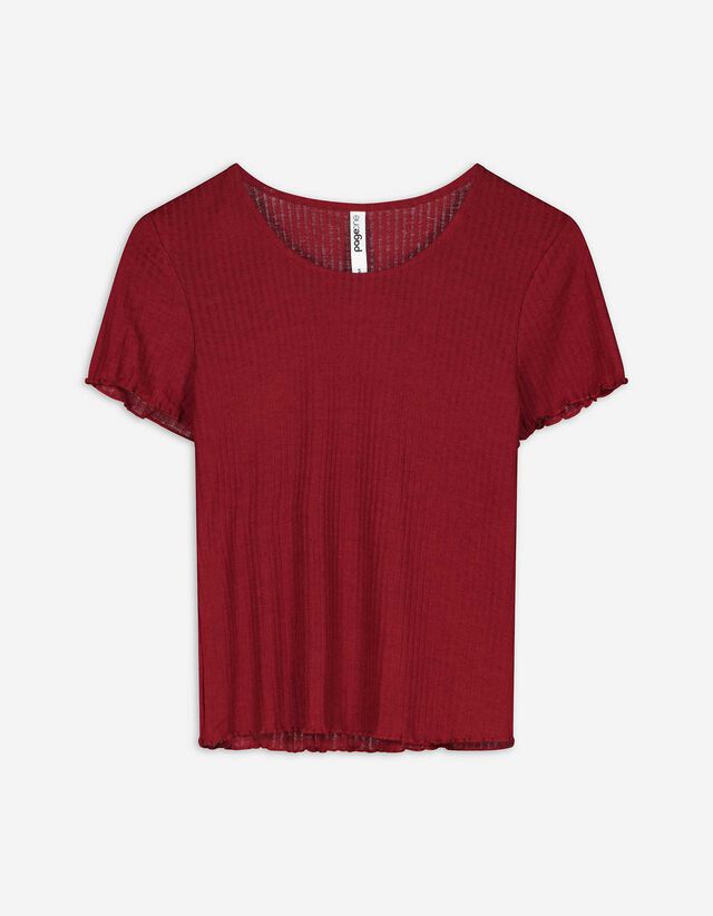 T-Shirt - Rippenstruktur - dunkelrot