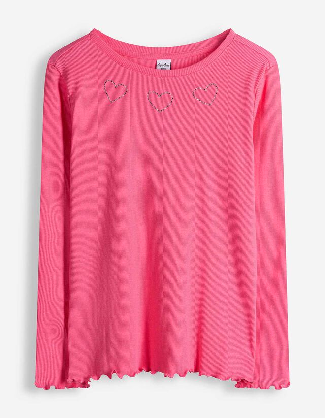 Langarmshirt - Ziersteine - pink