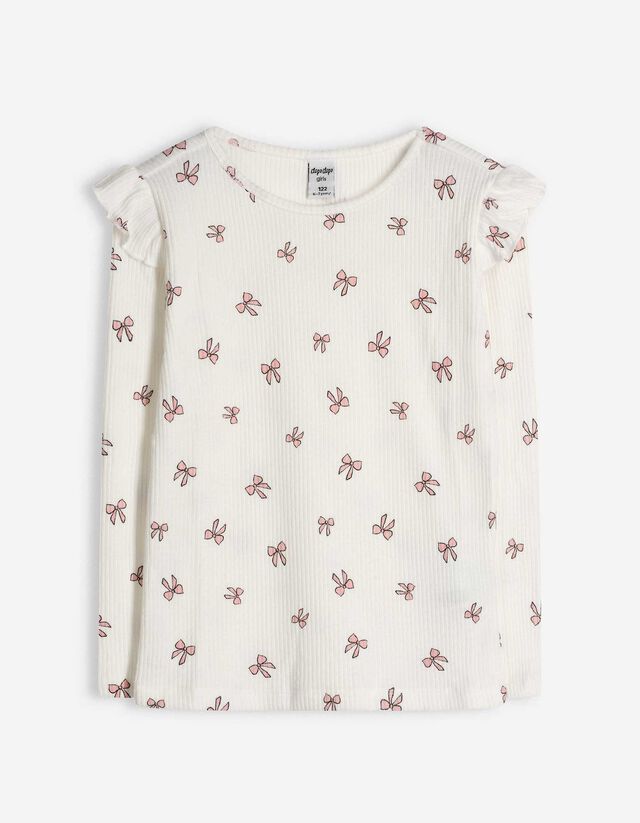 Langarmshirt - Allover-Print - wei&szlig;