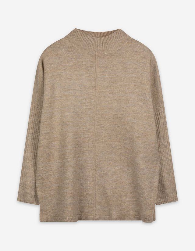 Longpullover - Seitenschlitz - beige