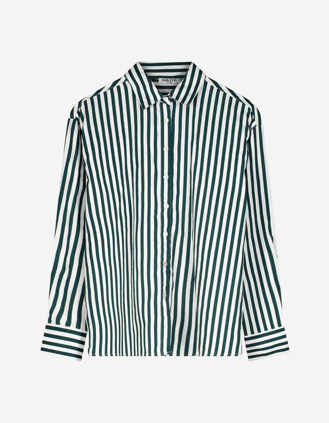 Hemdbluse - Streifen - dunkelgr&uuml;n