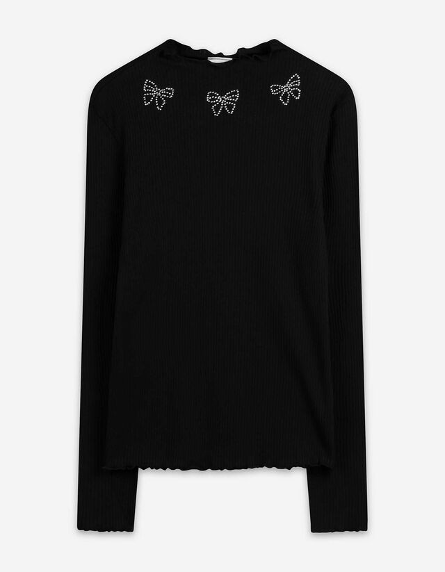 Langarmshirt - Ziersteine - dunkelblau