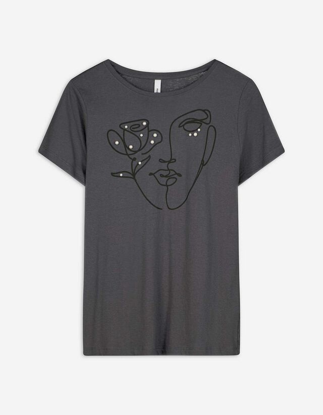 T-Shirt - Zierperlen - dunkelgrau