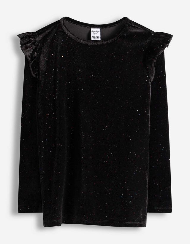 Langarmshirt - Glitzerstoff - schwarz