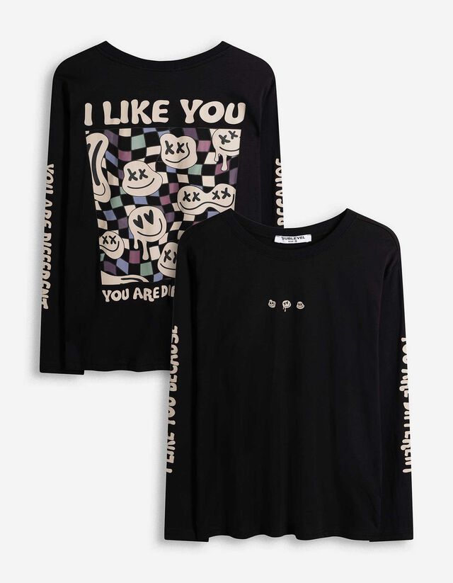 Langarmshirt - R&uuml;ckenprint - dunkelgrau