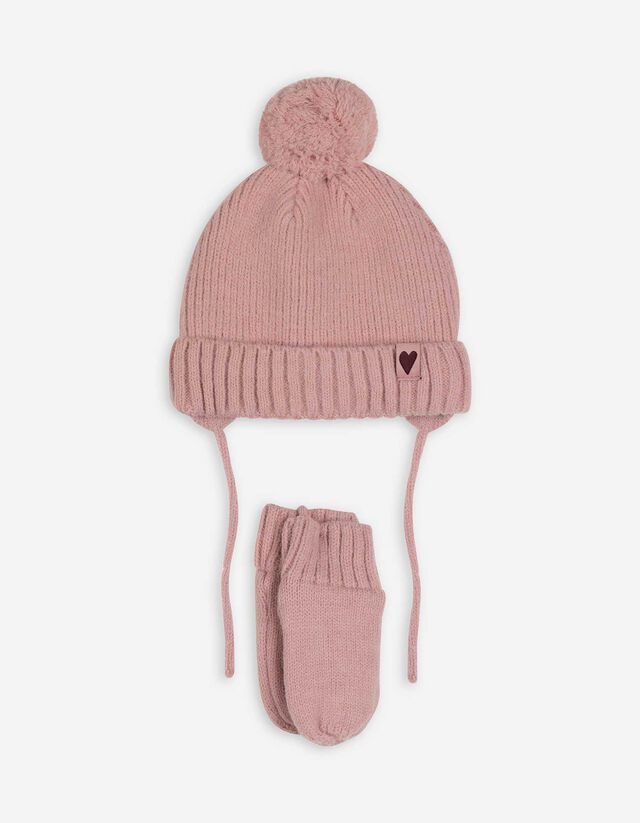 Set aus M&uuml;tze und Handschuhe - Fleecefutter - pink