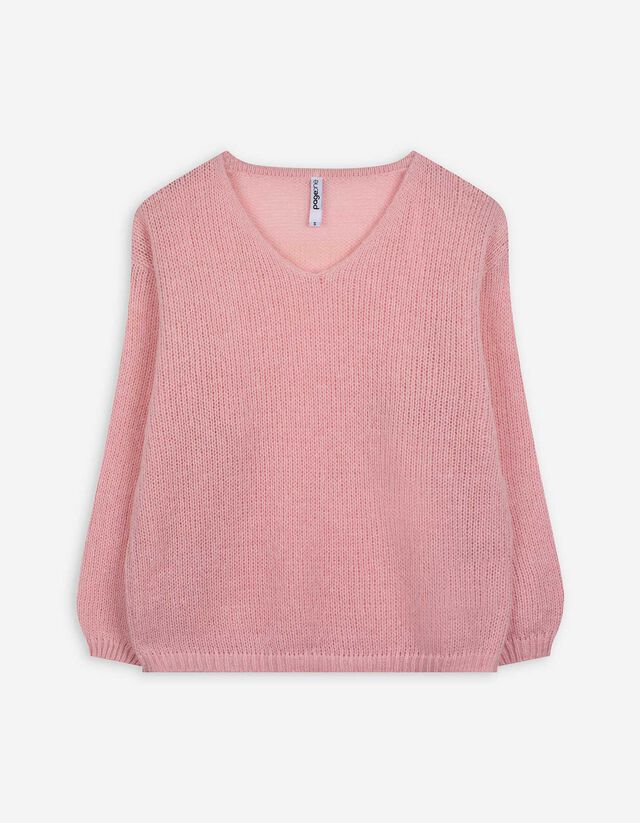 Strickpullover - V-Ausschnitt - rosa