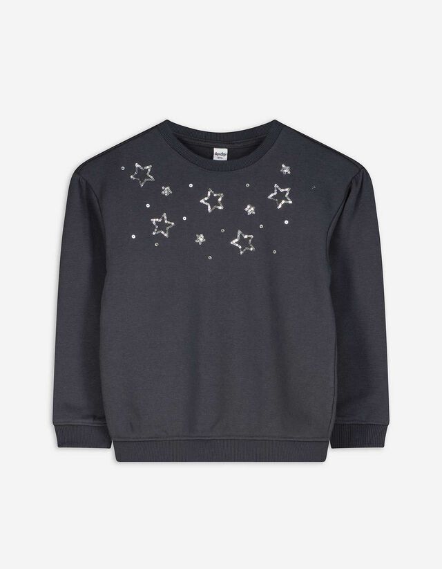 Sweatshirt - Ziersteine - dunkelgrau