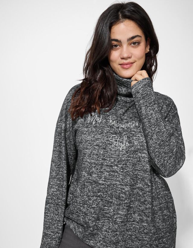 Langarmshirt - Stickerei - schwarz