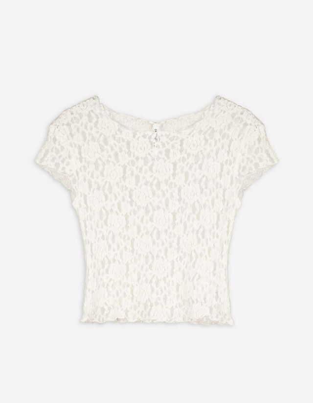 Cropped Shirt - Spitze - wei&szlig;