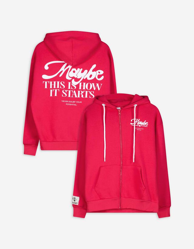 Sweatjacke - Oversized Fit - dunkelrot