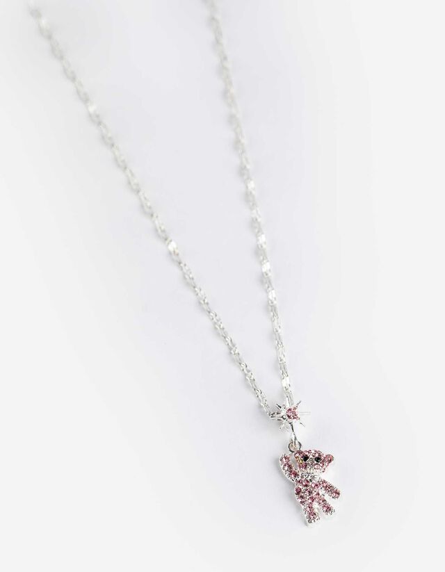 Kette - Strasssteine - silberfarben