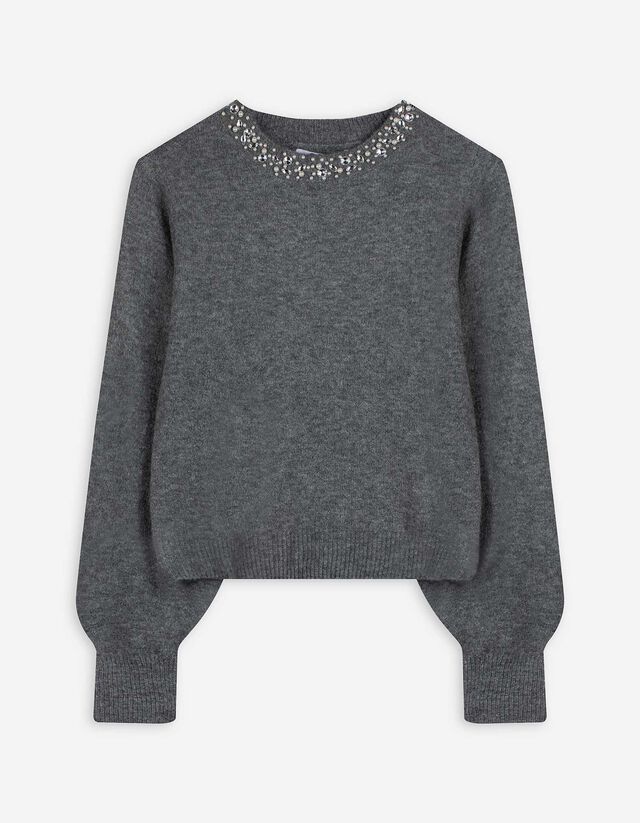 Strickpullover - Ziersteine - dunkelgrau