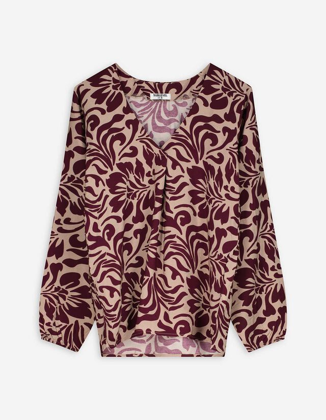 Bluse - Allover-Print - dunkelrot