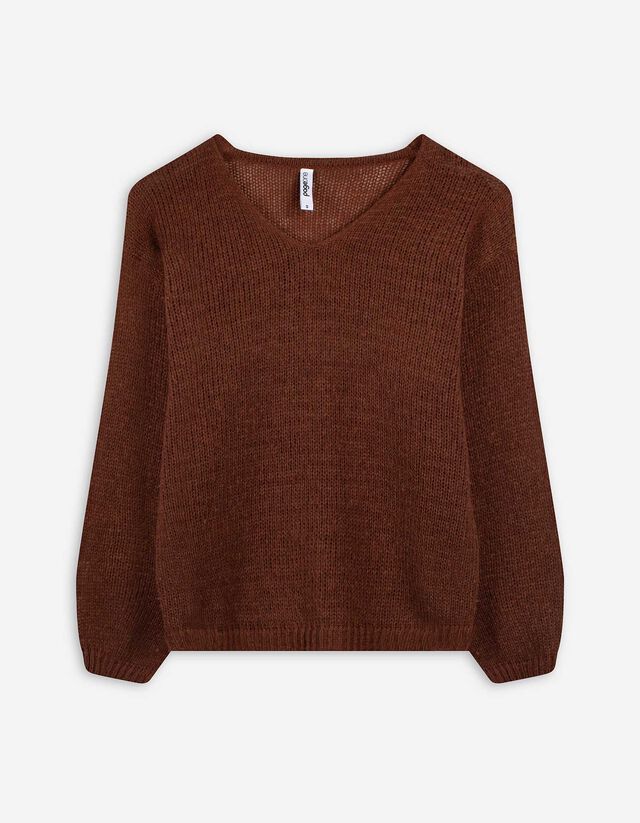Strickpullover - V-Ausschnitt - braun