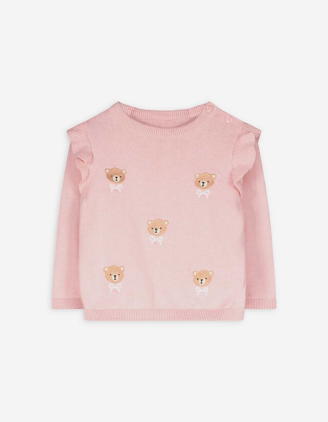 Strickpullover - Stickerei - rosa