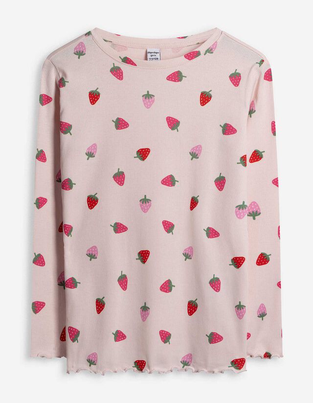 Langarmshirt - Rippenstruktur - rosa