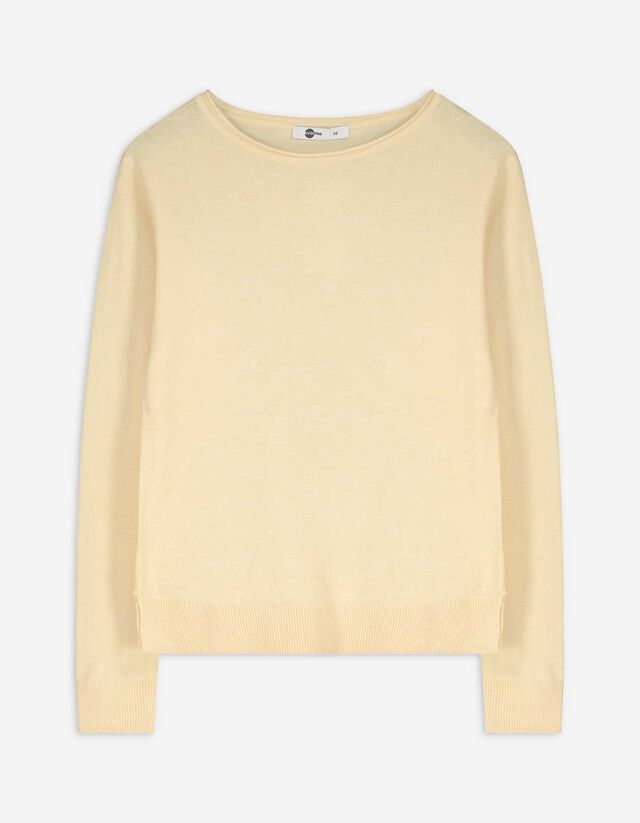 Strickpullover - Rundhals-Ausschnitt - hellgelb