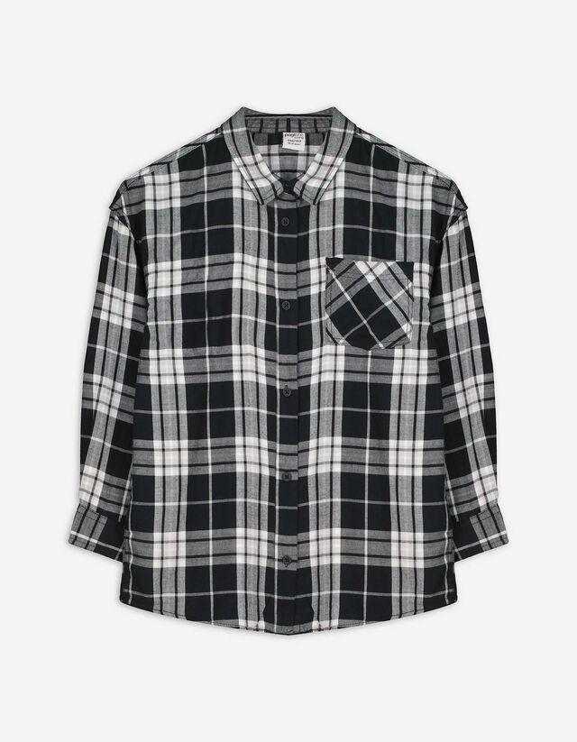 Hemdbluse - Karomuster - schwarz