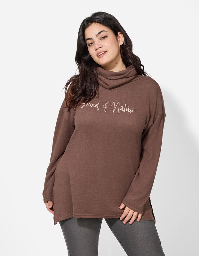 Langarmshirt - Stickerei - braun