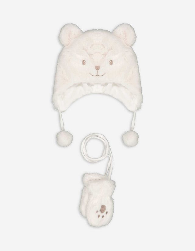 Set aus M&uuml;tze und Handschuhe - Pl&uuml;sch - wei&szlig;