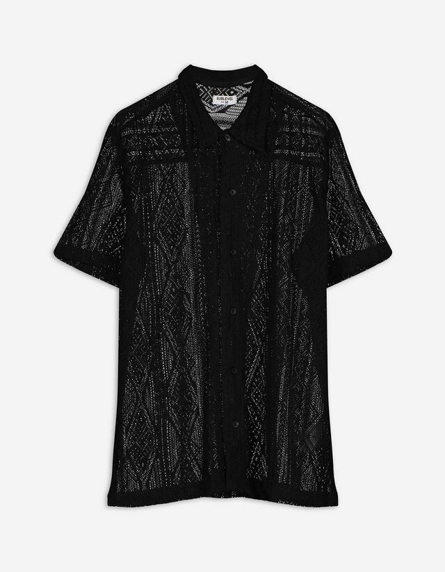 Hemd - Lochstrick - schwarz