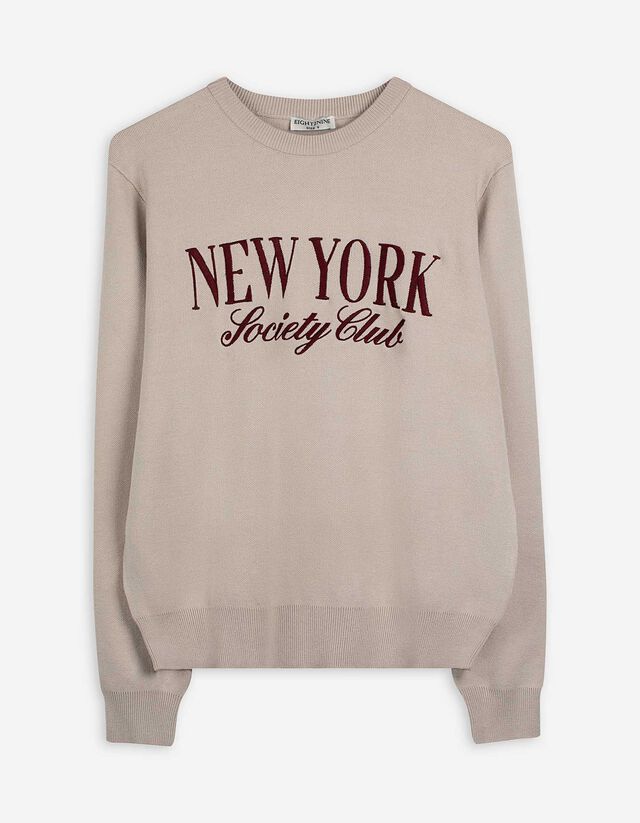 Strickpullover - Stickerei - braun