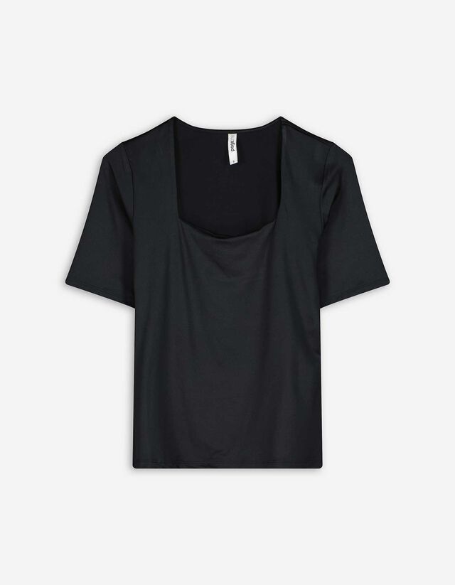 T-Shirt - Material-Mix - schwarz