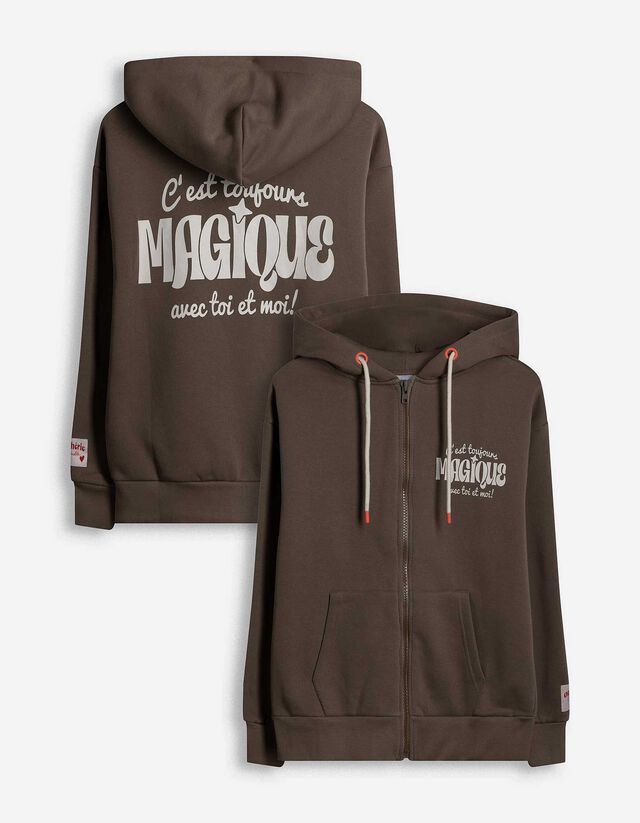 Sweatjacke - Print - hellbraun